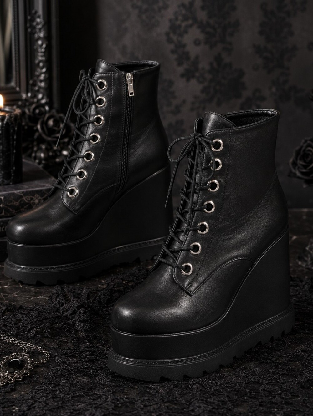 LAMODA Black Platform Lace-Up Boots